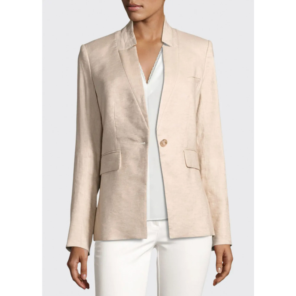Veronica Beard Linen Upcollar Dickey Jacket Farley Blazer $545 Work Suit Beige 0